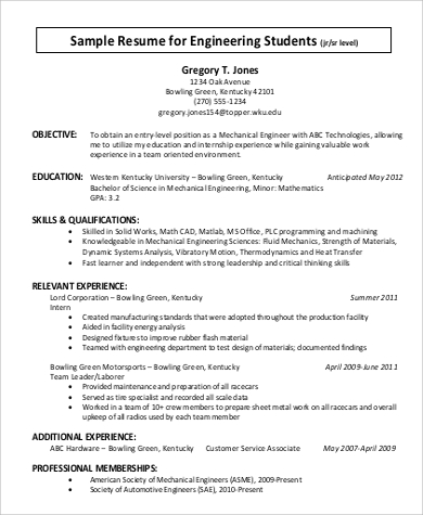 engineering professional resume