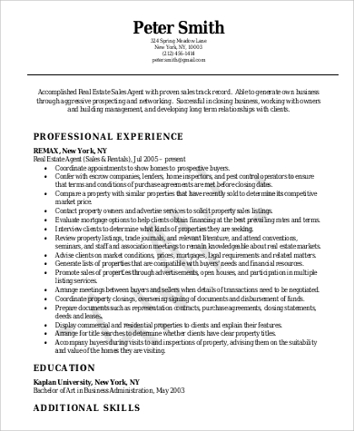 professional real estate resume