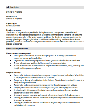 program director job description in word