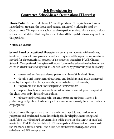 school occupational therapy job description