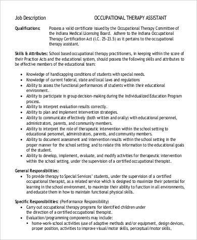 occupational therapy assistant job description