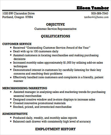 FREE 8+ Sample Customer Service Resume Templates in MS ...