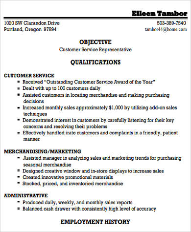 retail customer service resume description