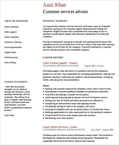 Customer service representative position description