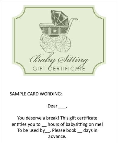 babysitting gift certificate printable