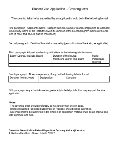 visa application letter for student