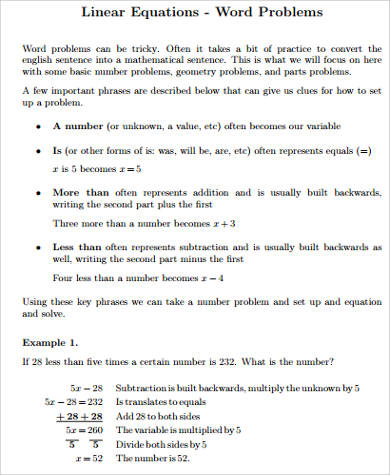 All Worksheets » Linear Equations In One Variable Word Problems Worksheets  Printable 