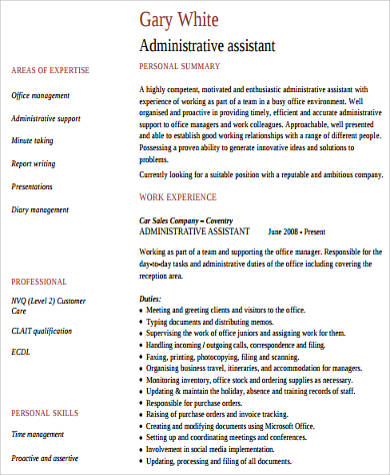 administrative assistant work experience resume