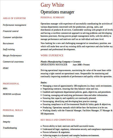 manager work experience resume