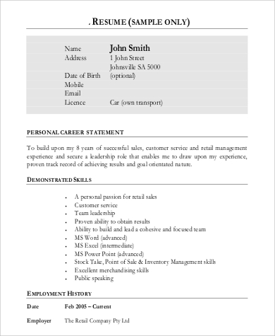 sample skills for retail resume