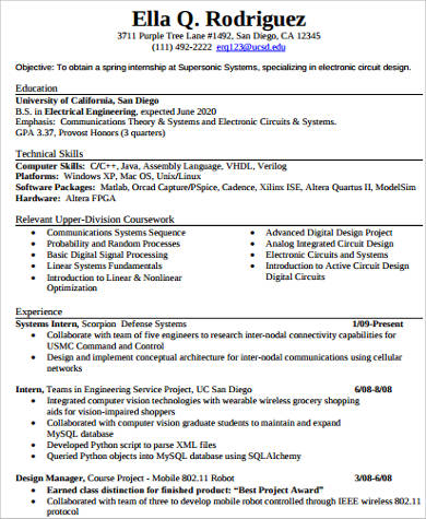 internship work experience resume