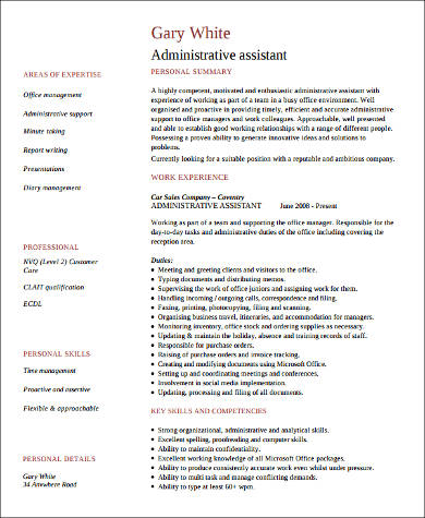 administrative assistant resume summary
