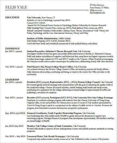 sample college graduate resume