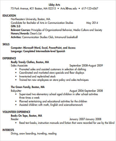 recent college graduate resume