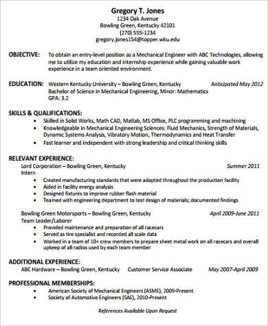 college graduate entry level resume