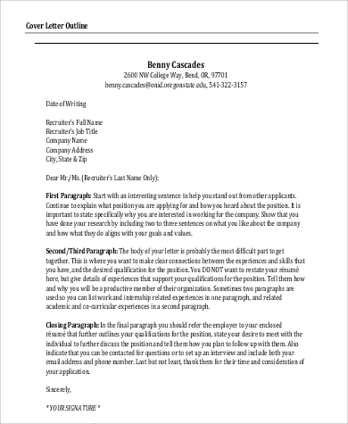 email cover letter outline