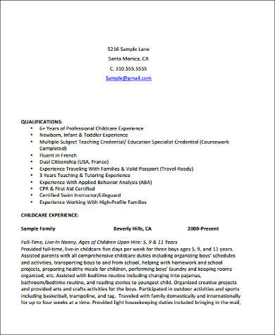 Sample Cv For Childcare Assistant