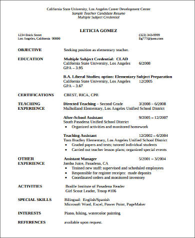 FREE 8+ Sample Teacher Assistant Resume Templates in MS ...