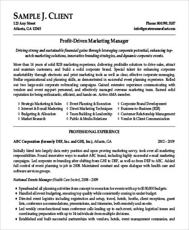 marketing project manager resume