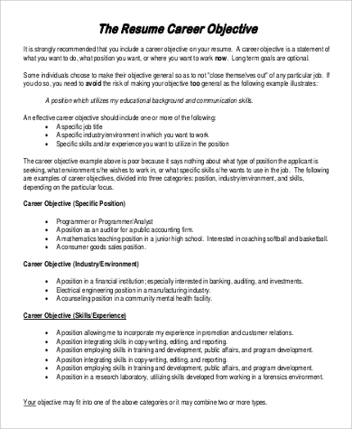 objective career for resume