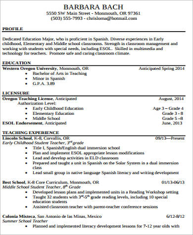 Elementary School Teacher Resume Sample