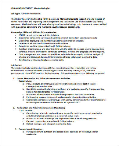 research marine biologist job description