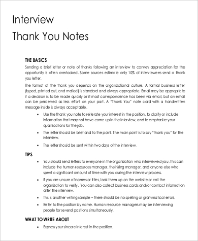 thank you note for interview