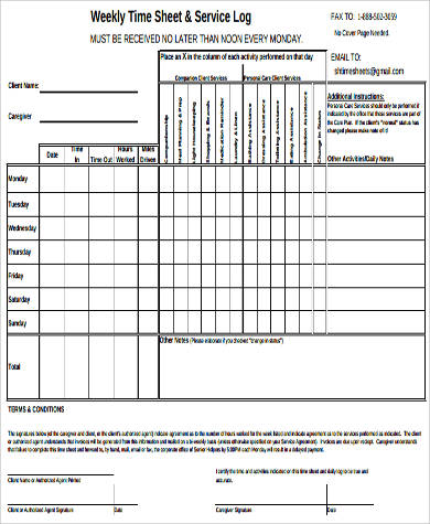 weekly time log sheet example