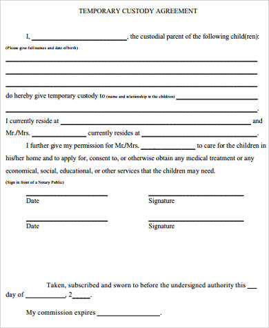 temporary custody agreement form