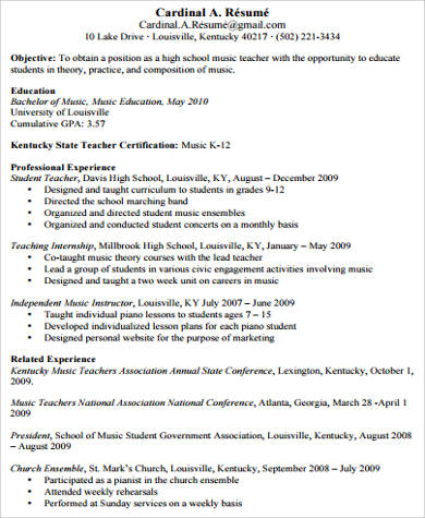 FREE 8+ Teacher Resume Templates in MS Word | PDF