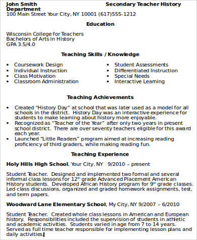 Teacher Resume Examples - 8 Samples in Word PDF