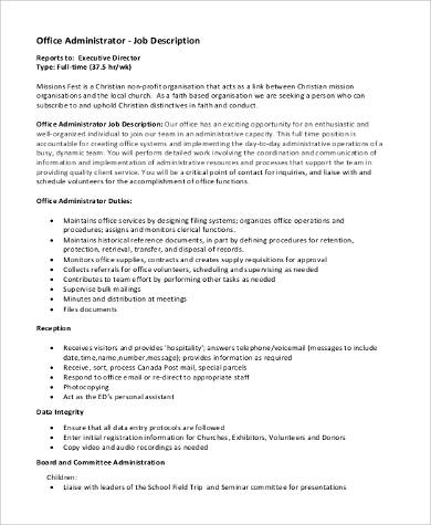 job administrator description office sample pdf