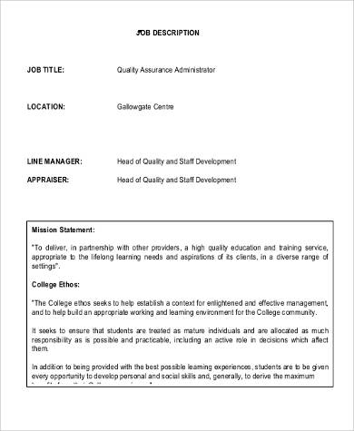 quality administrator job description job description
