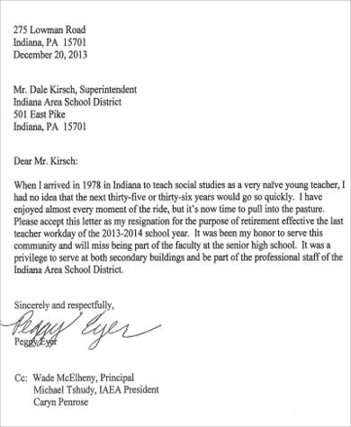 resignation letter from teaching job