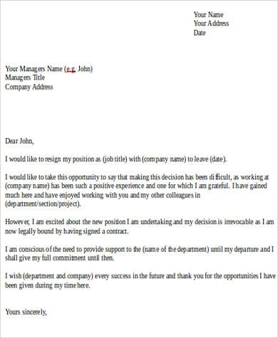 resignation letter example change job