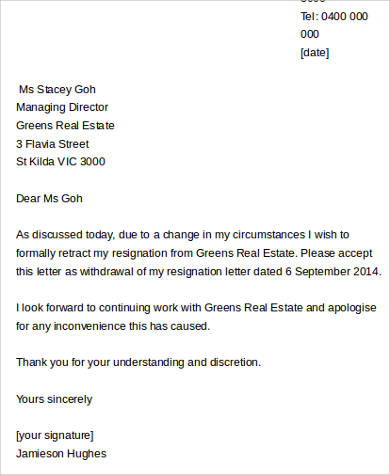 resignation cancellation letter