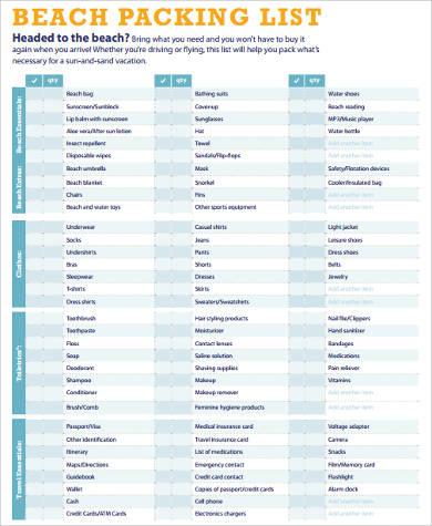 vacation packing list template hq printable documents