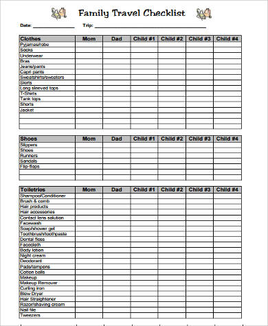 family vacation travel packing checklist