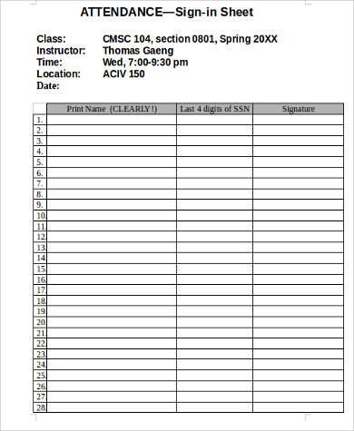 attendance sign in sheet pdf