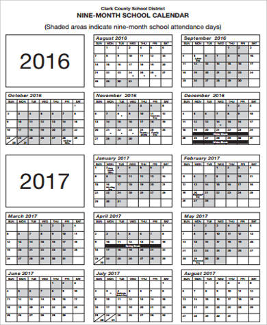 monthly school calendar