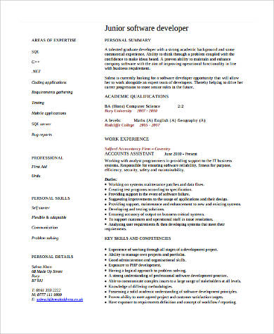 Sample Junior Software Developer Resume