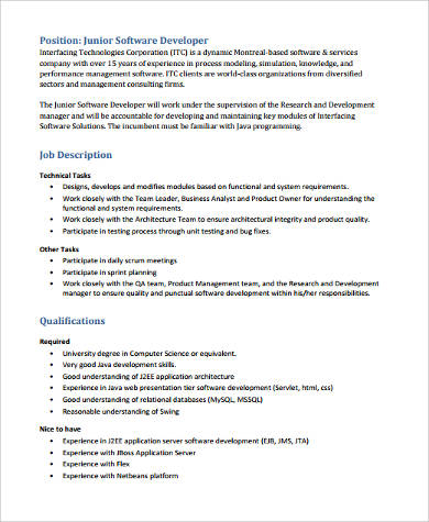 software developer job description resume