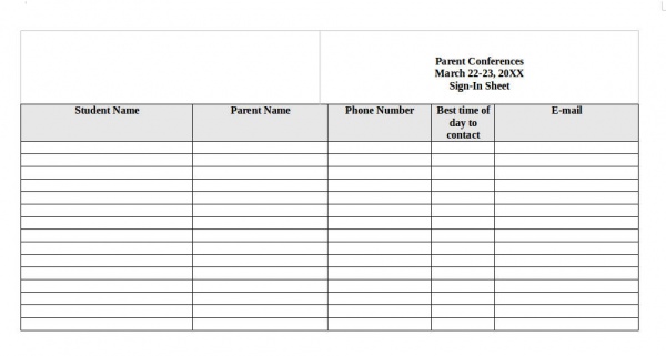 parent conference sign in sheet