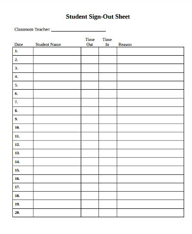 student sign in sheet sample