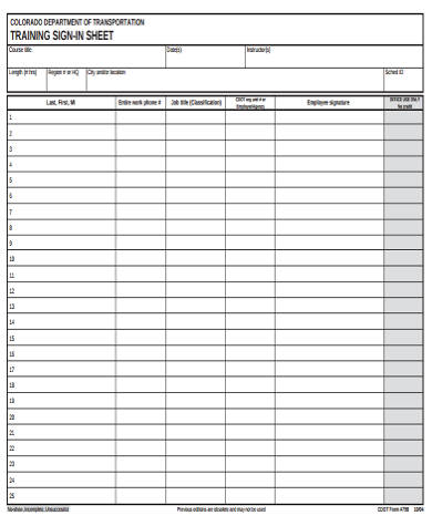 training sign in sheet