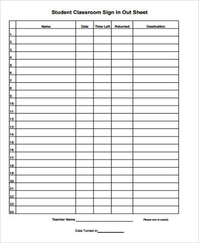 sign in and out sheet2