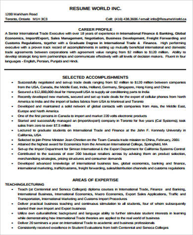 trade finance resume pdf