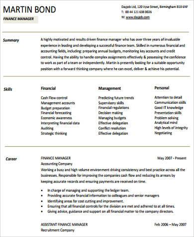 Finance Director Cover Letter Resume Sample