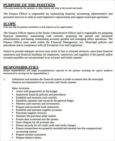 finance job desciption for resume