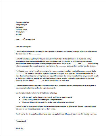 Sample Cover Letter For Business Development Job